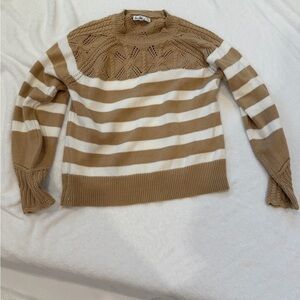 Sam Edelman Tan and White Striped Sweater
